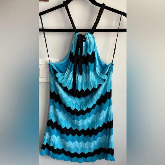Le Chateau Blue and Black Chevron Halter Top - Picture 2 of 5
